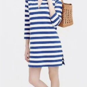 J Crew 8 Blue & Cream Striped V-neck 3/4 Sleeve Shirt Dress